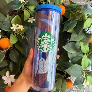 ✨NWOT💙Starbucks Summer 2021 Blue Tropical Leaf Tumbler Cup☀️